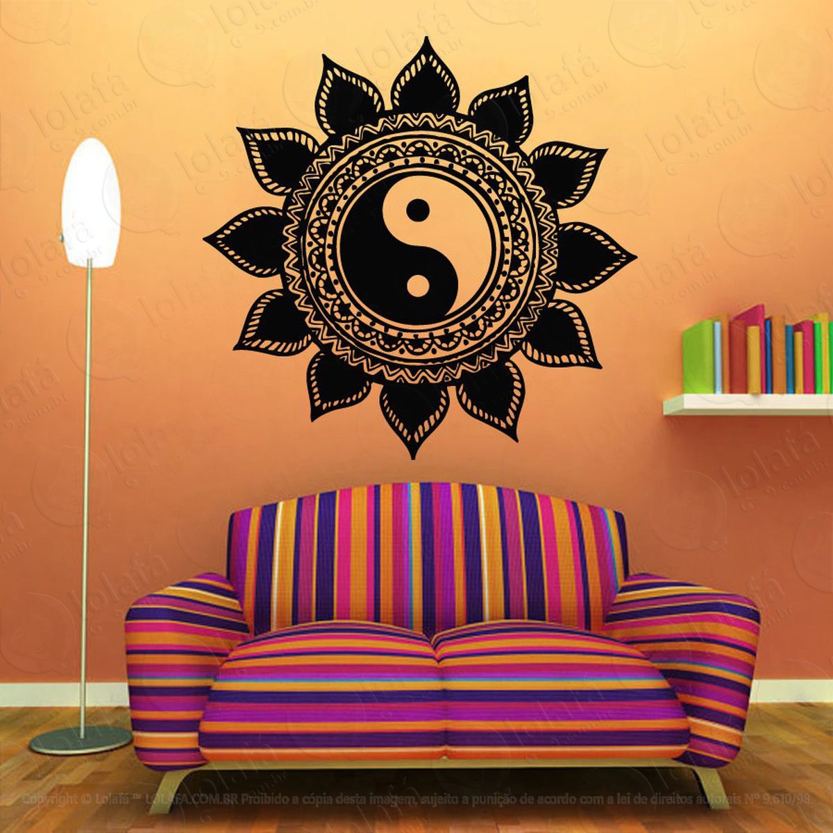 mandala yin yang para equilibrar as energias adesivo de parede decorativo para casa, quarto, sala e vidro - mod:460