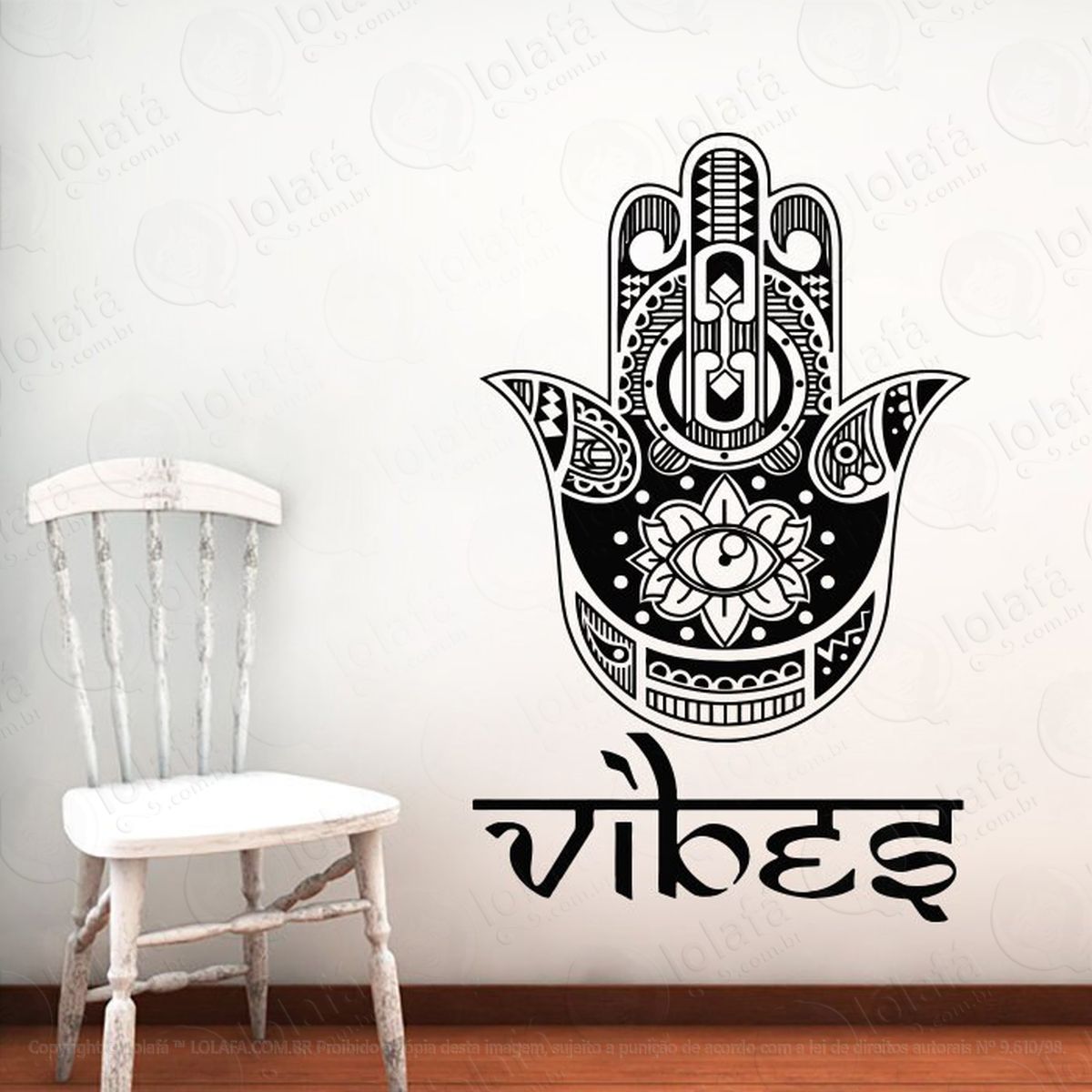 mandala mão de hamsá para proteção e boas vibrações adesivo de parede decorativo para casa, quarto, sala e vidro - mod:476