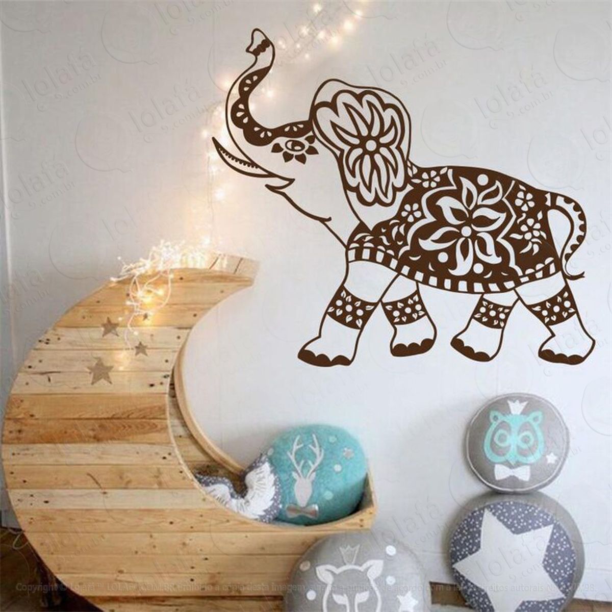 mandala elefante para atrair dinheiro e prosperidade adesivo de parede decorativo para casa, quarto, sala e vidro - mod:498