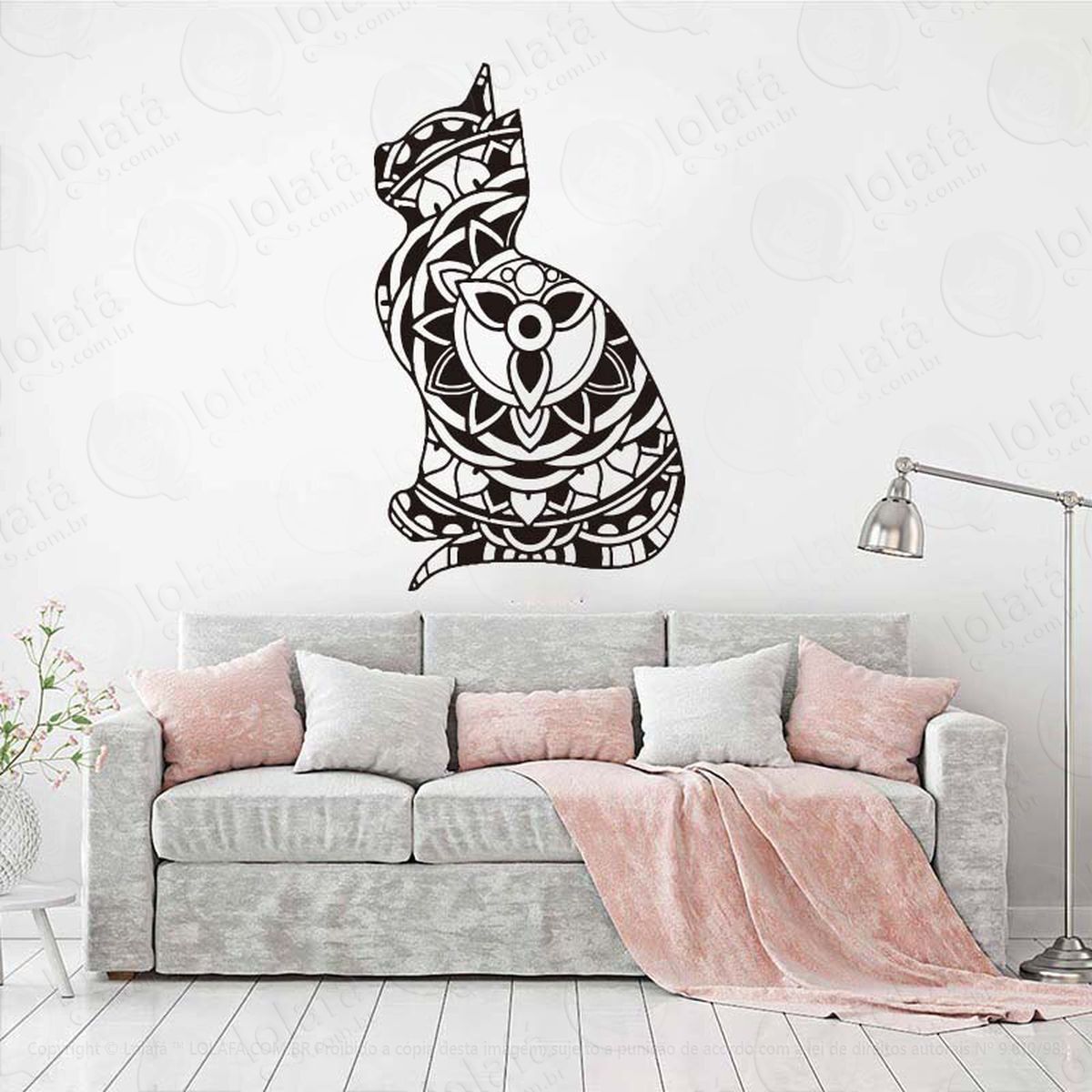 mandala gato para alcançar a independência adesivo de parede decorativo para casa, quarto, sala e vidro - mod:504