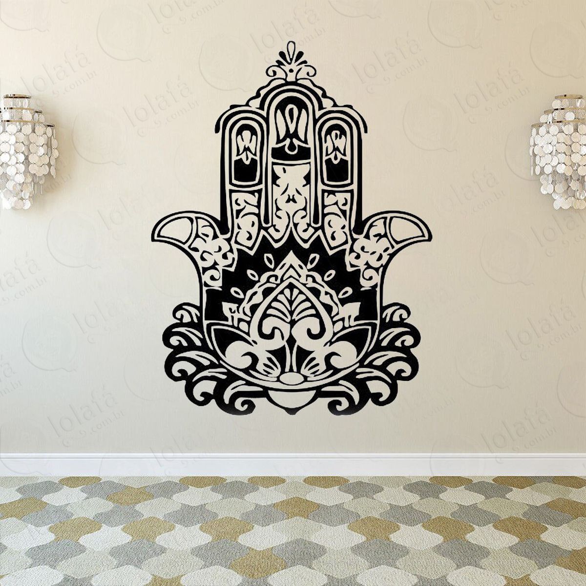 mandala mão de hamsá para proteção adesivo de parede decorativo para casa, quarto, sala e vidro - mod:510