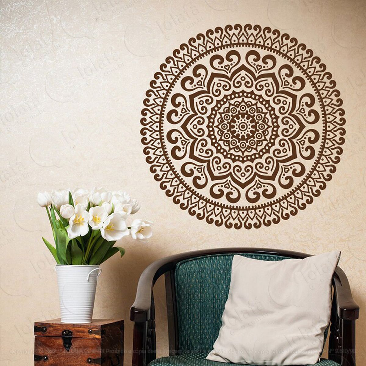 mandala para atrair boas energias adesivo de parede decorativo para casa, quarto, sala e vidro - mod:515