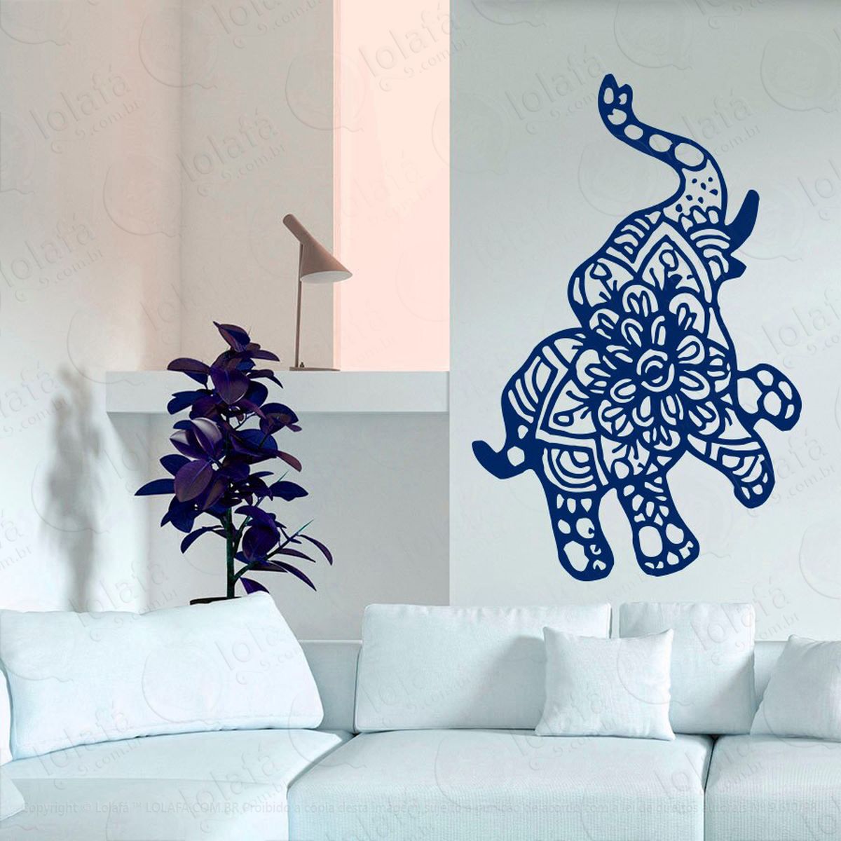 mandala elefante para cultivar a riqueza e prosperidade adesivo de parede decorativo para casa, quarto, sala e vidro - mod:517