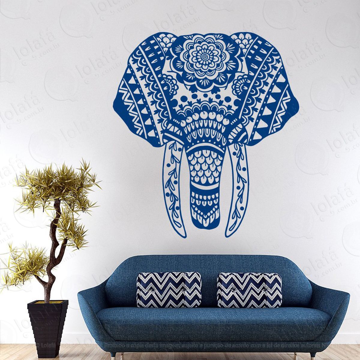 mandala elefante para atrair riqueza adesivo de parede decorativo para casa, quarto, sala e vidro - mod:524