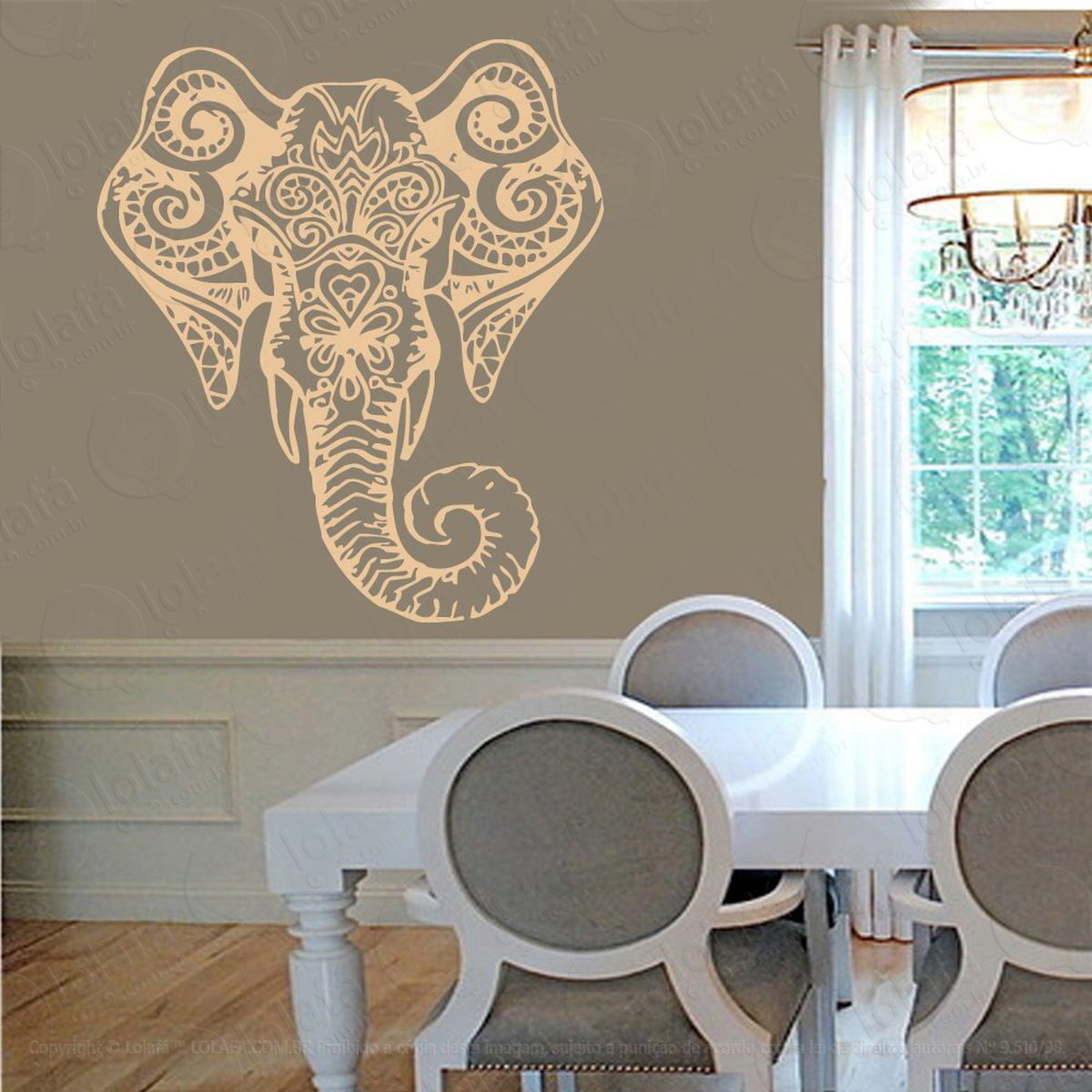 mandala elefante para cultivar a riqueza e prosperidade adesivo de parede decorativo para casa, quarto, sala e vidro - mod:527