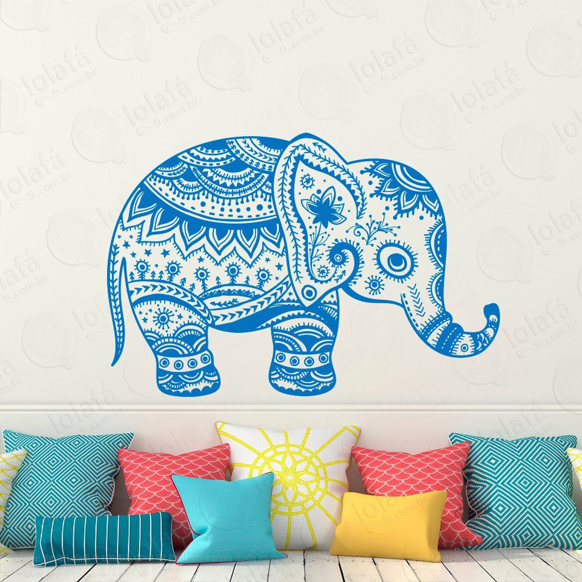 mandala elefante e pássaros para cultivar a riqueza e liberdade adesivo de parede decorativo para casa, quarto, sala e vidro - mod:537