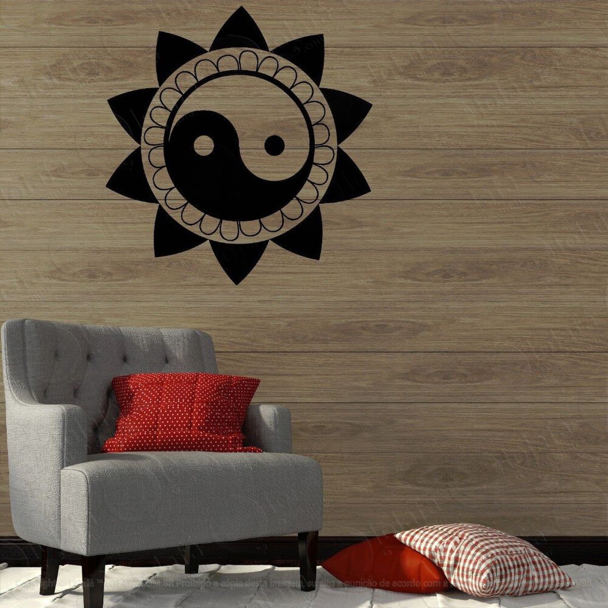 mandala yin yang para equilibrar as energias adesivo de parede decorativo para casa, quarto, sala e vidro - mod:538