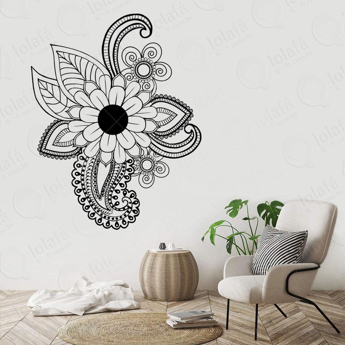 mandala floral para cultivar a alegria adesivo de parede decorativo para casa, quarto, sala e vidro - mod:556