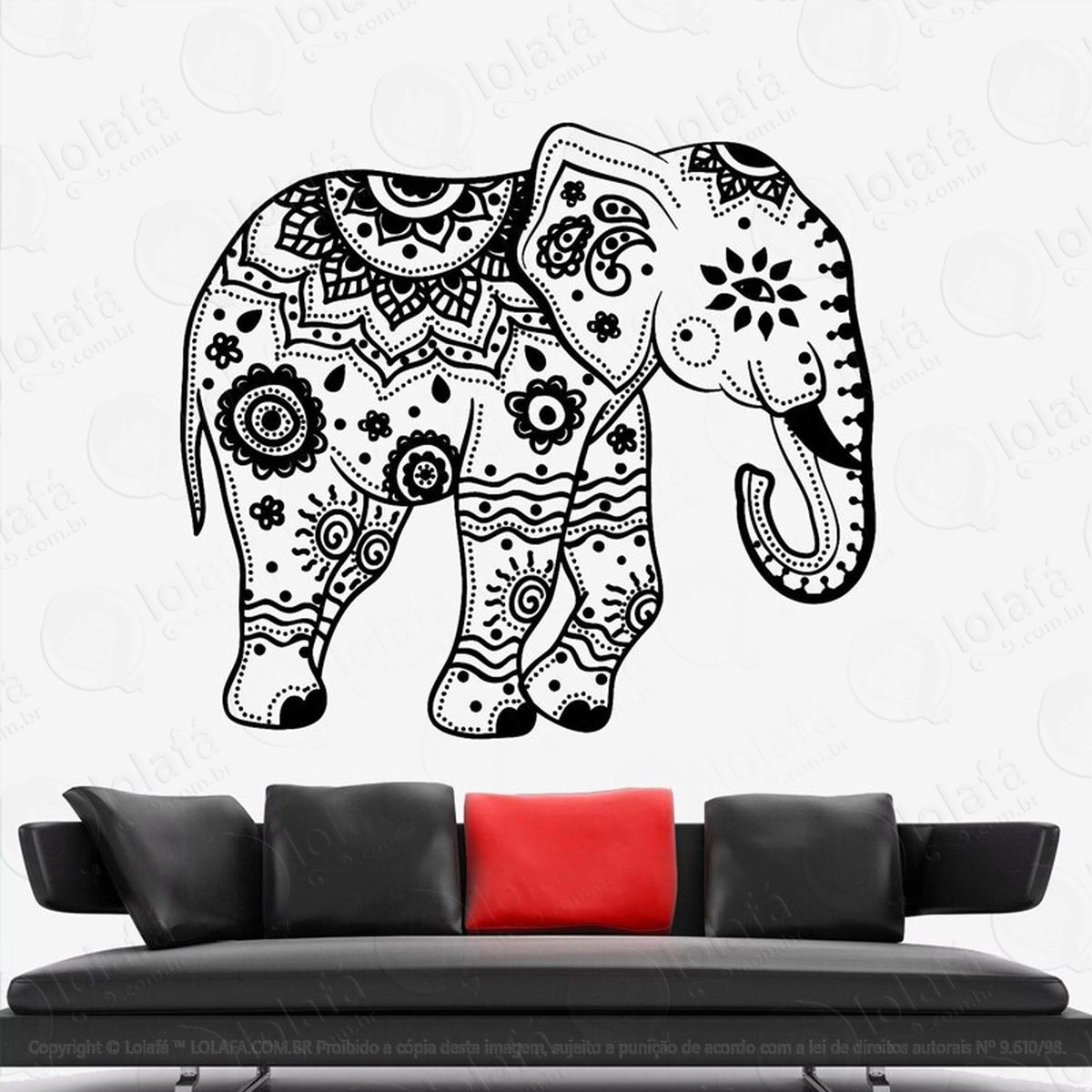 mandala elefante para cultivar a longevidade adesivo de parede decorativo para casa, quarto, sala e vidro - mod:563