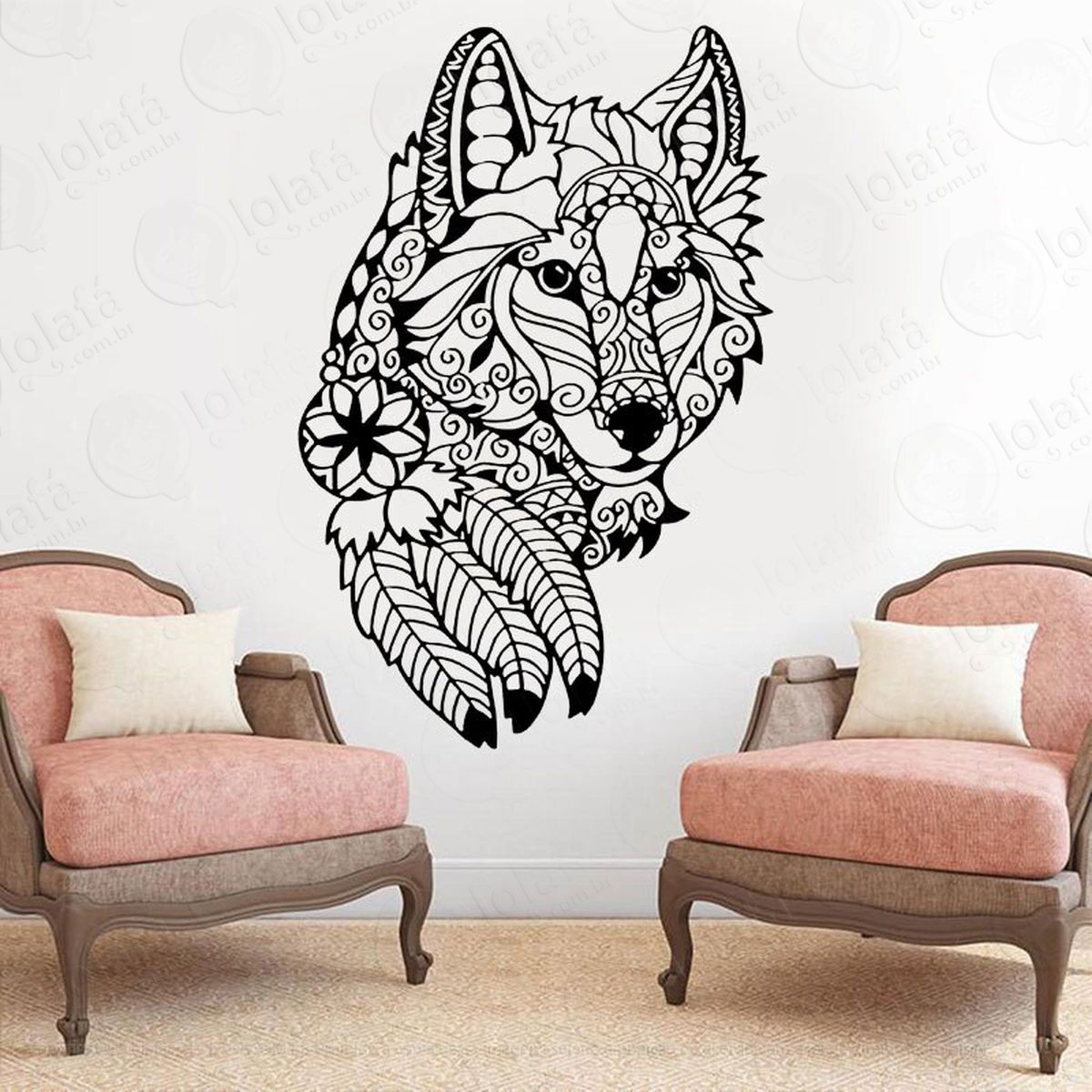 mandala lobo para cultivar o intelecto adesivo de parede decorativo para casa, quarto, sala e vidro - mod:580