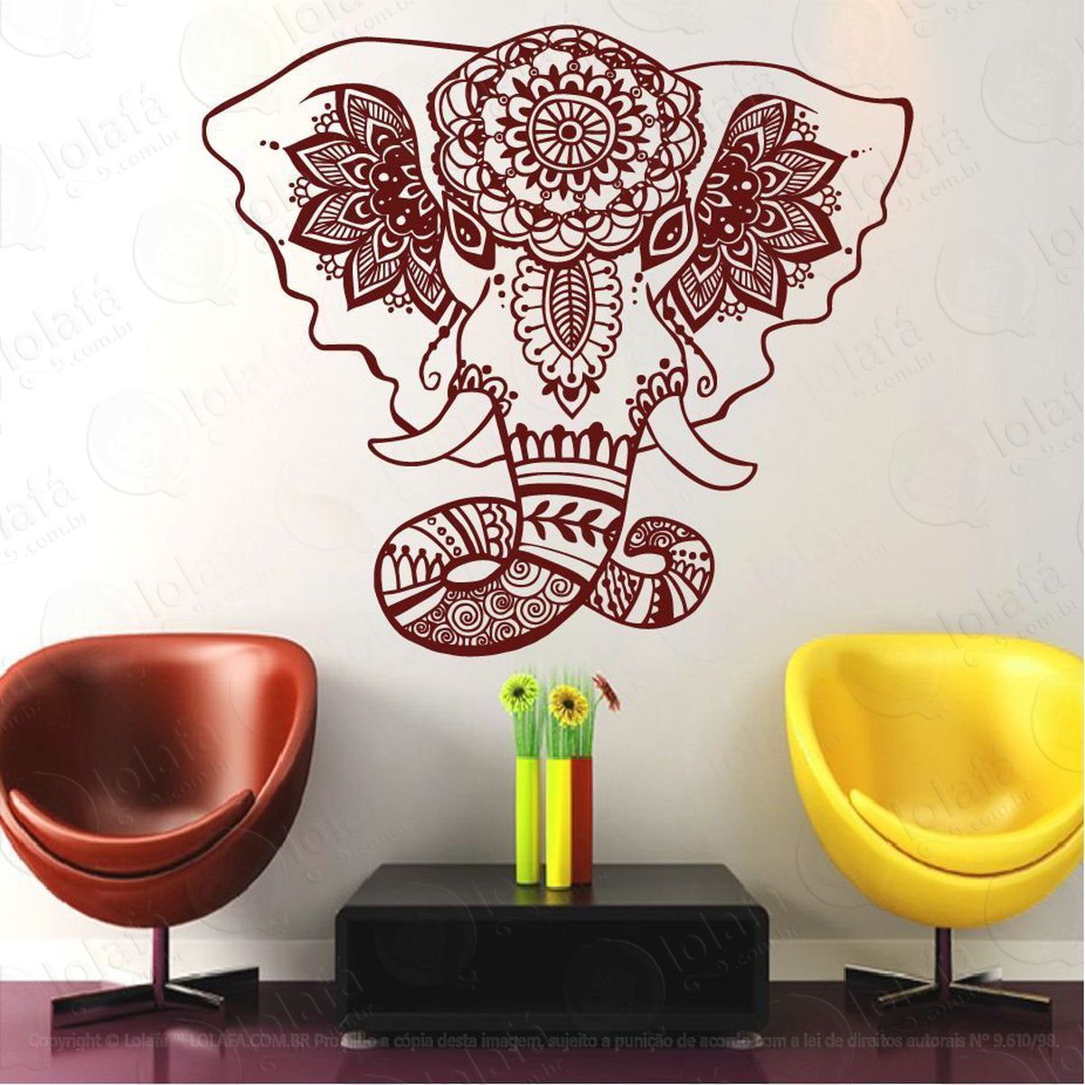 mandala elefante para cultivar a paz adesivo de parede decorativo para casa, quarto, sala e vidro - mod:586