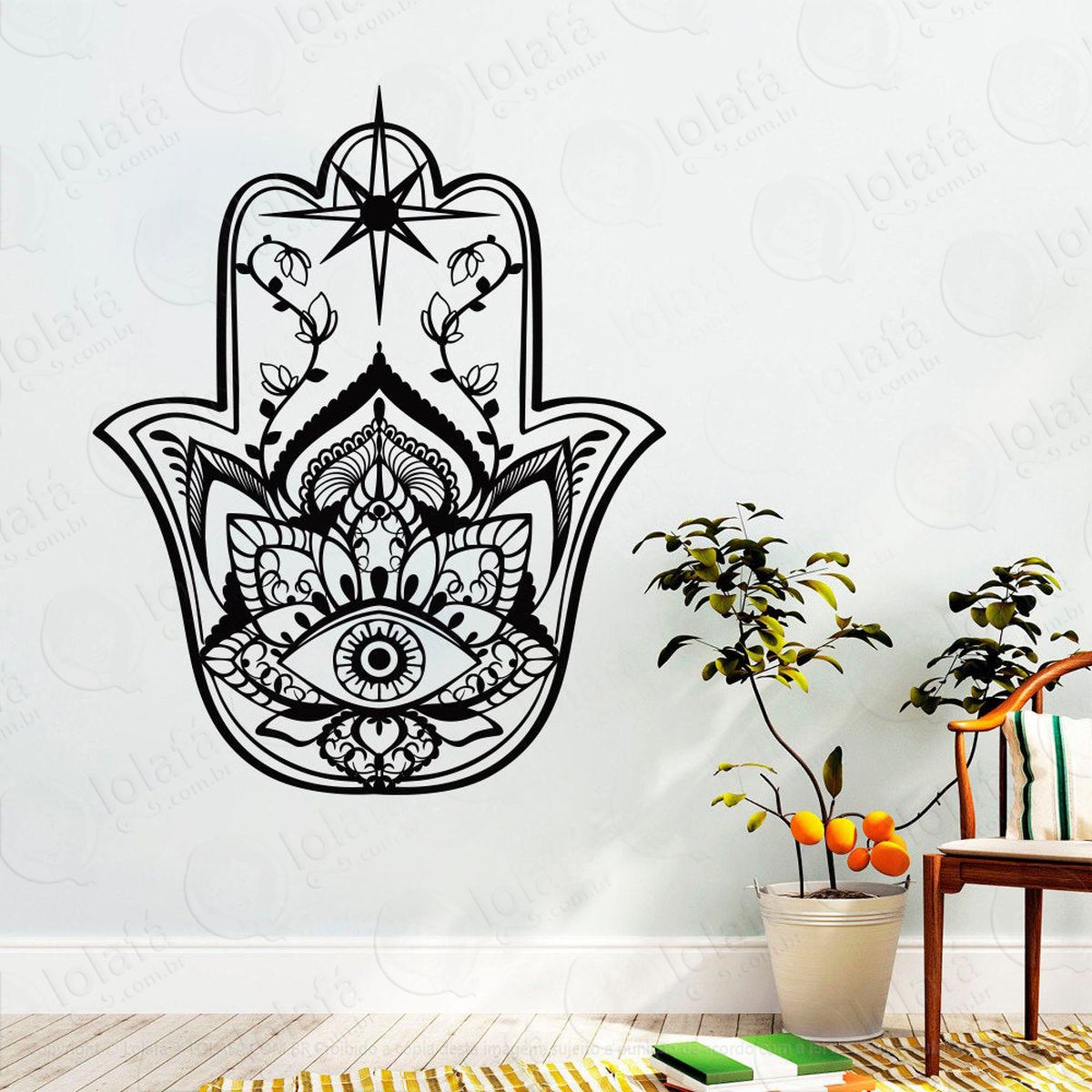 mandala mão de hamsá para proteção adesivo de parede decorativo para casa, quarto, sala e vidro - mod:631