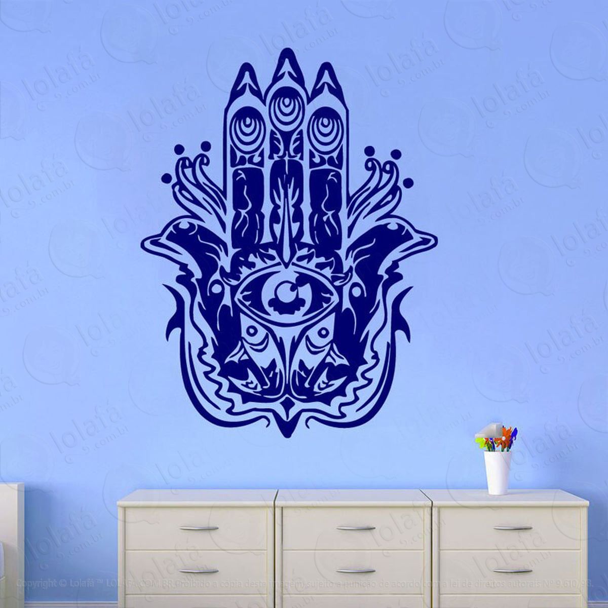 mandala mão de hamsá para proteção adesivo de parede decorativo para casa, quarto, sala e vidro - mod:644
