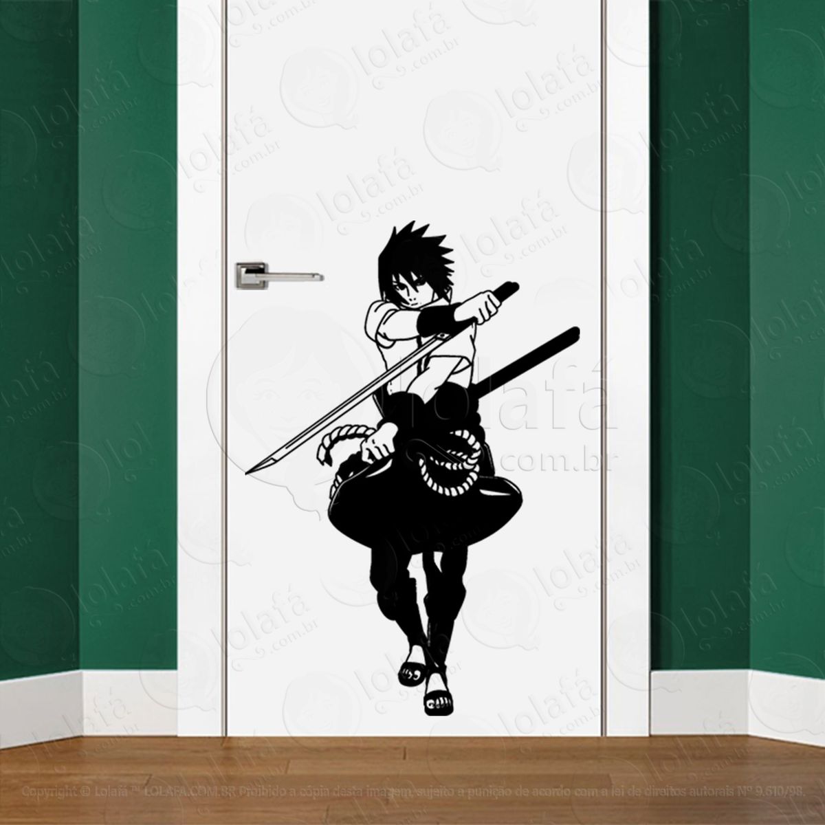 sasuke uchiha adesivo de parede para quarto, porta e vidro - mod:26
