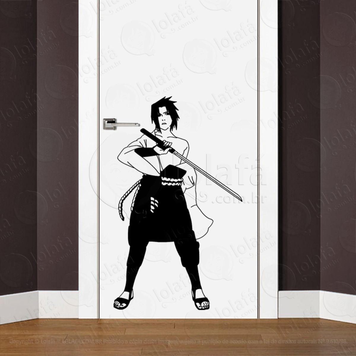 sasuke uchiha adesivo de parede para quarto, porta e vidro - mod:27