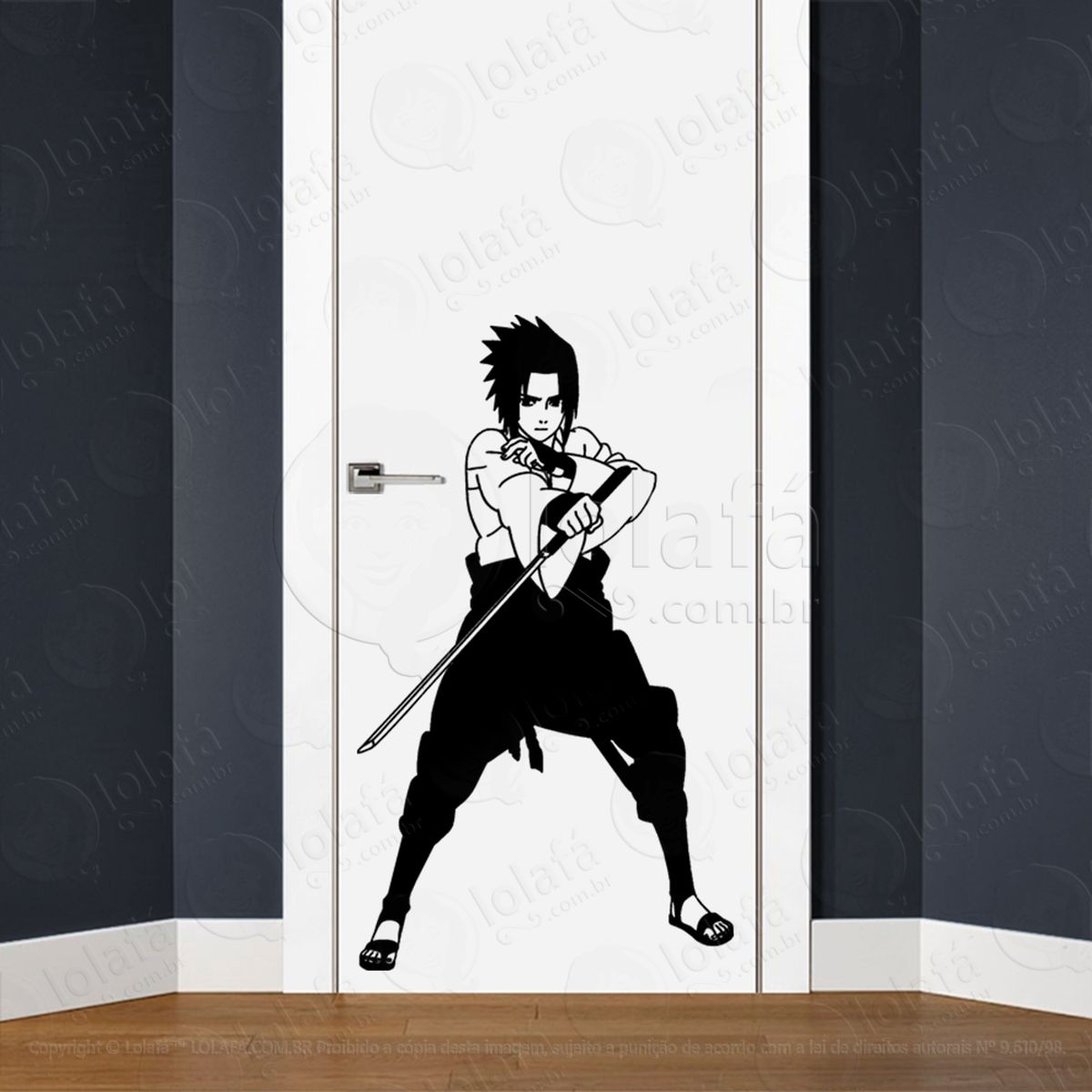 sasuke uchiha adesivo de parede para quarto, porta e vidro - mod:29
