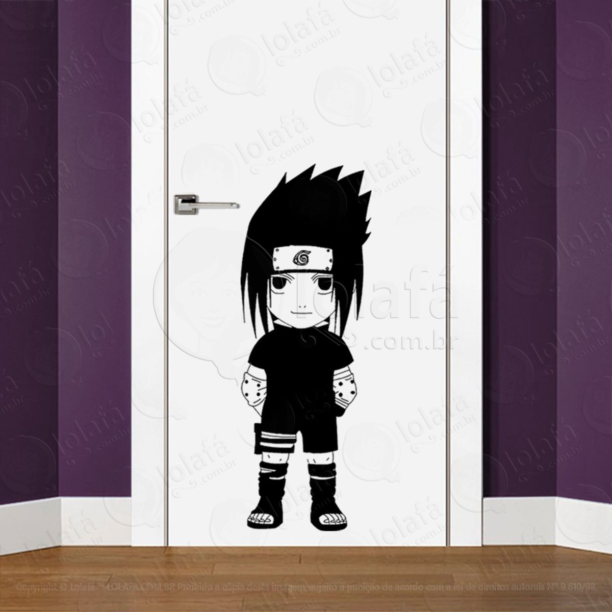 sasuke uchiha adesivo de parede para quarto, porta e vidro - mod:30