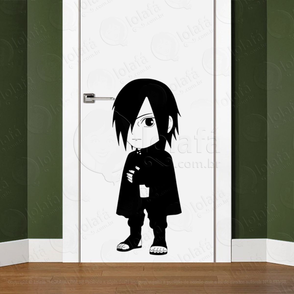sasuke uchiha adesivo de parede para quarto, porta e vidro - mod:33