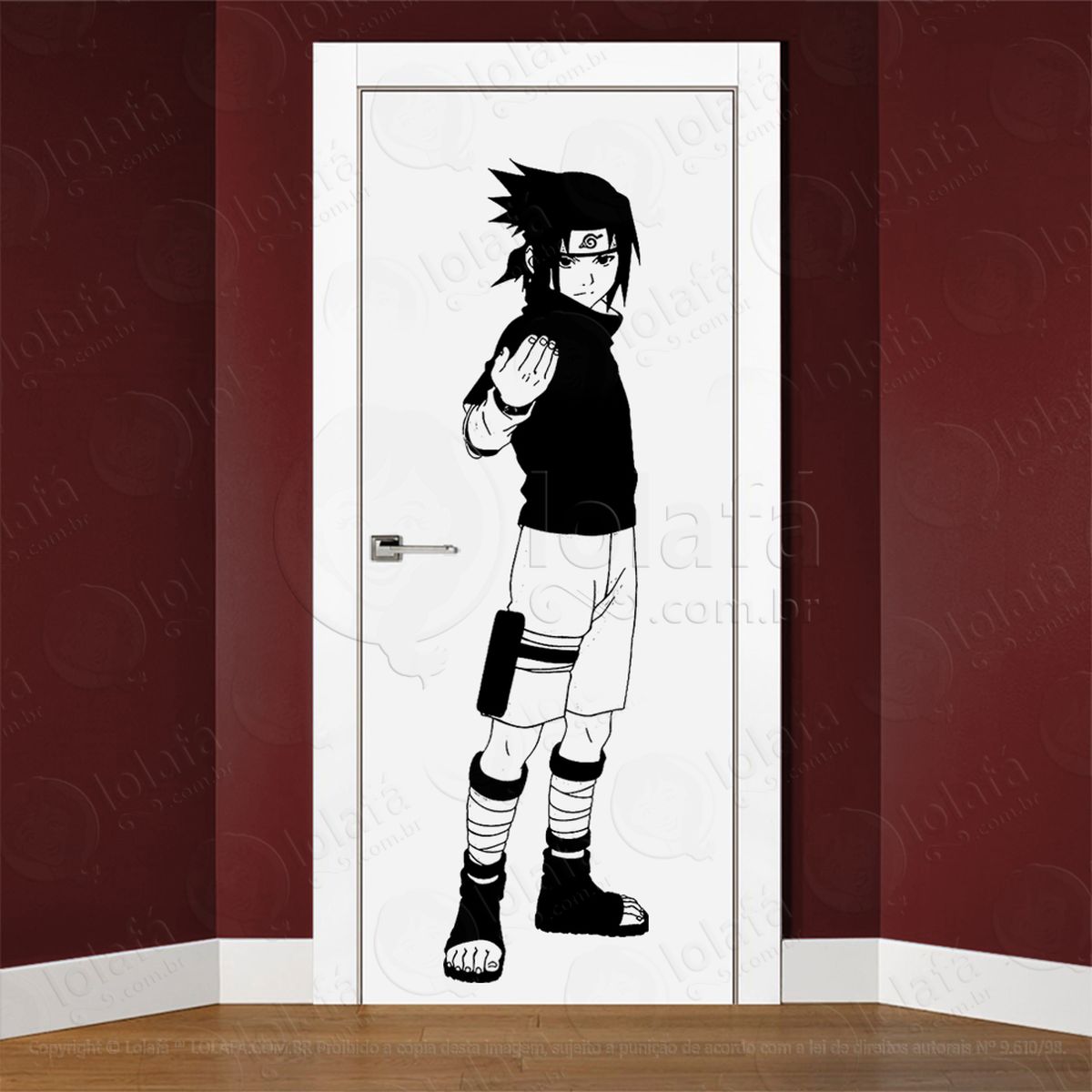 sasuke uchiha adesivo de parede para quarto, porta e vidro - mod:38