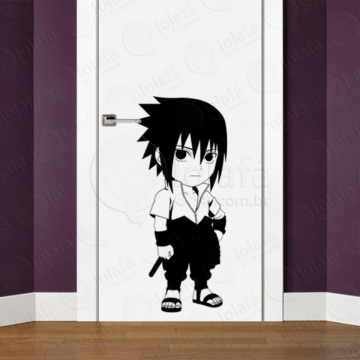 sasuke uchiha adesivo de parede para quarto, porta e vidro - mod:40