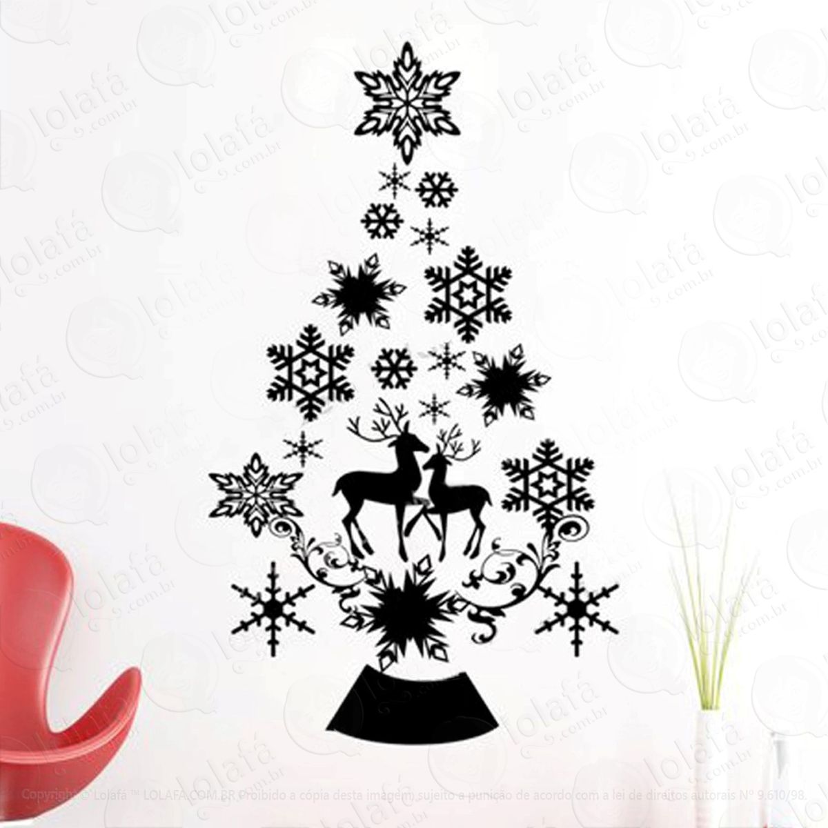 Árvore das renas adesivo de natal para vitrine, parede, porta de vidro - decoração natalina mod:22