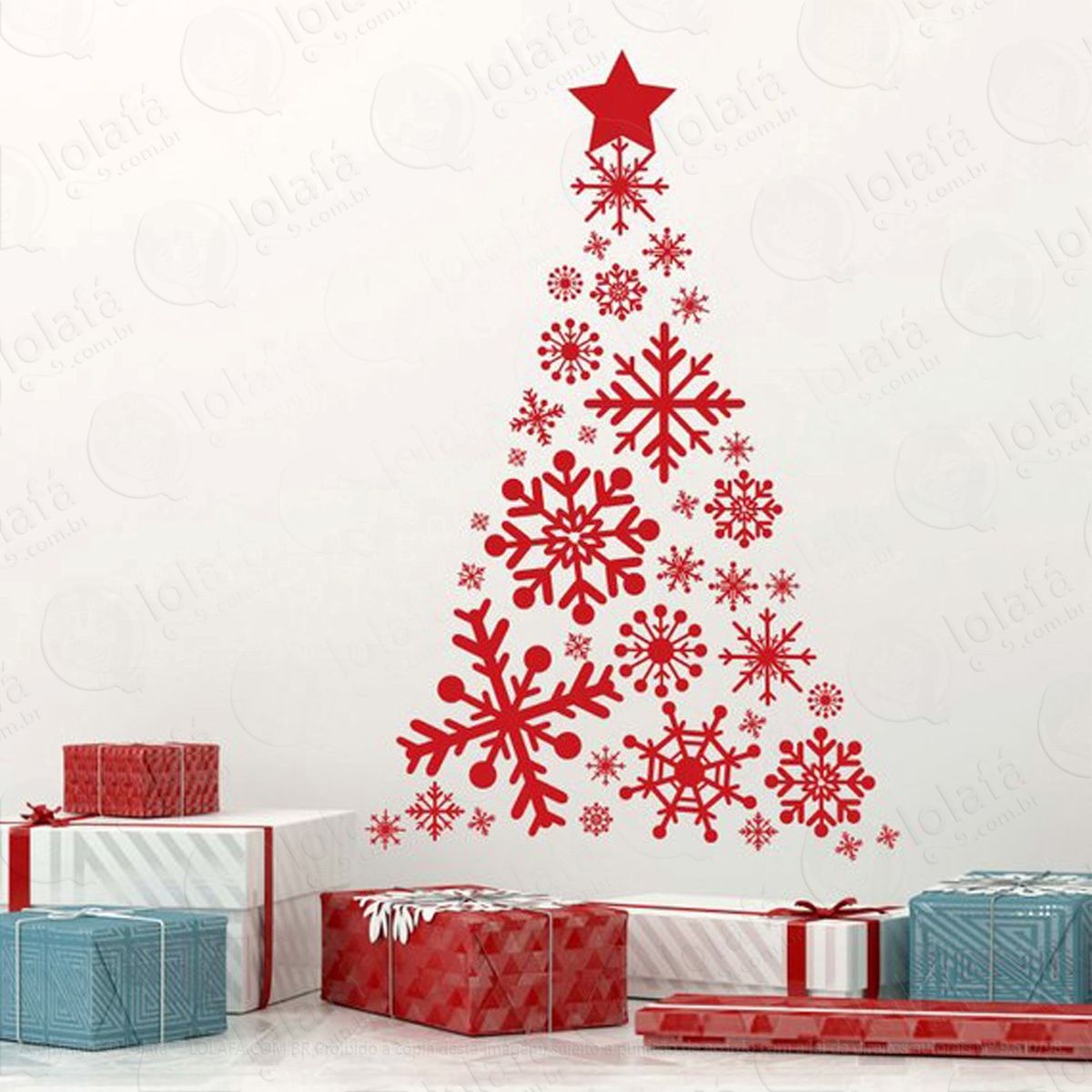 Árvore de flocos de neve adesivo de natal para vitrine, parede, porta de vidro - decoração natalina mod:24
