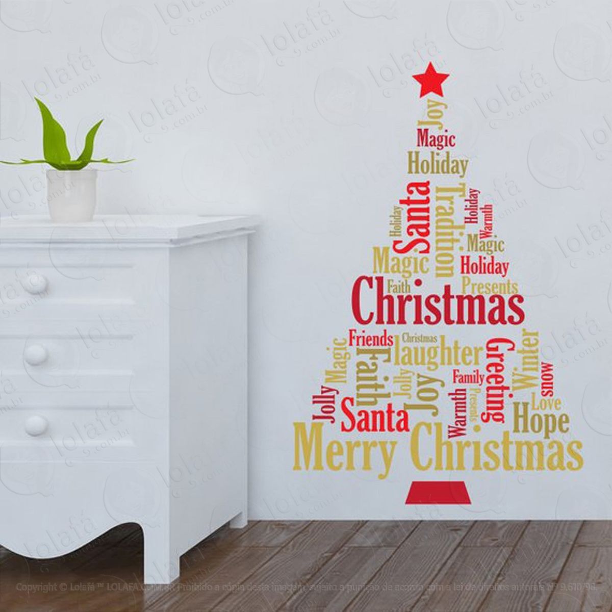 Árvore mensagens adesivo de natal para vitrine, parede, porta de vidro - decoração natalina mod:31