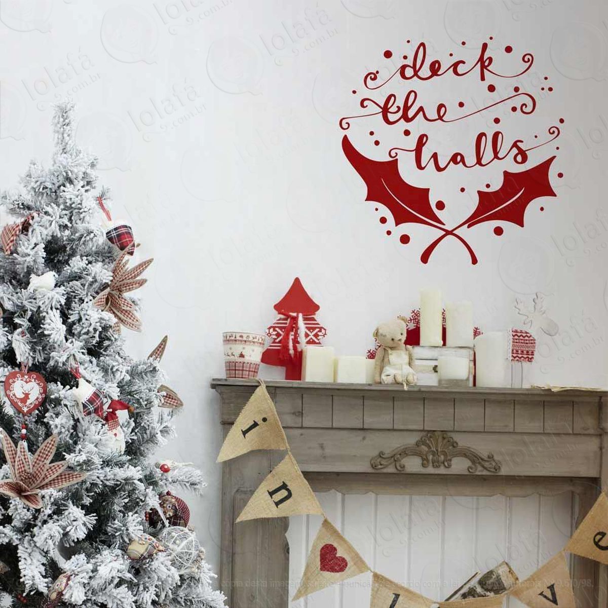 deck the halls adesivo de natal para vitrine, parede, porta de vidro - decoração natalina mod:41