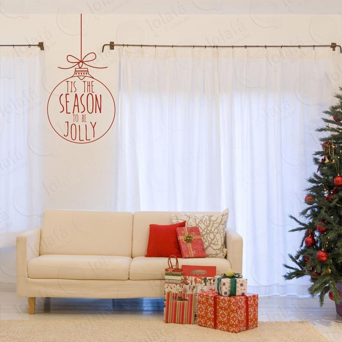 bola holiday adesivo de natal para vitrine, parede, porta de vidro - decoração natalina mod:47