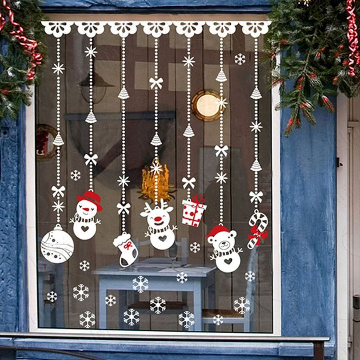 cortina adesivo de natal para vitrine, parede, porta de vidro - decoração natalina mod:76