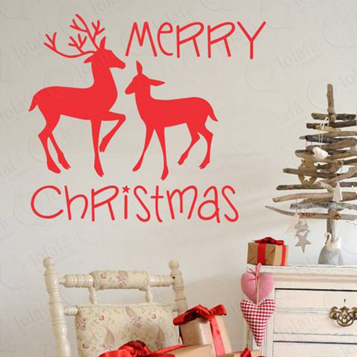 dupla de renas adesivo de natal para vitrine, parede, porta de vidro - decoração natalina mod:85