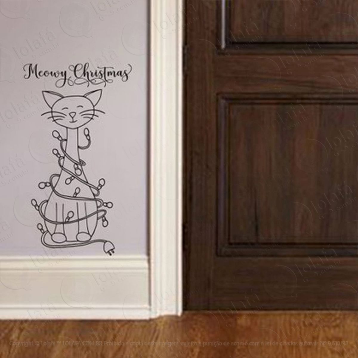 gatinho adesivo de natal para vitrine, parede, porta de vidro - decoração natalina mod:114