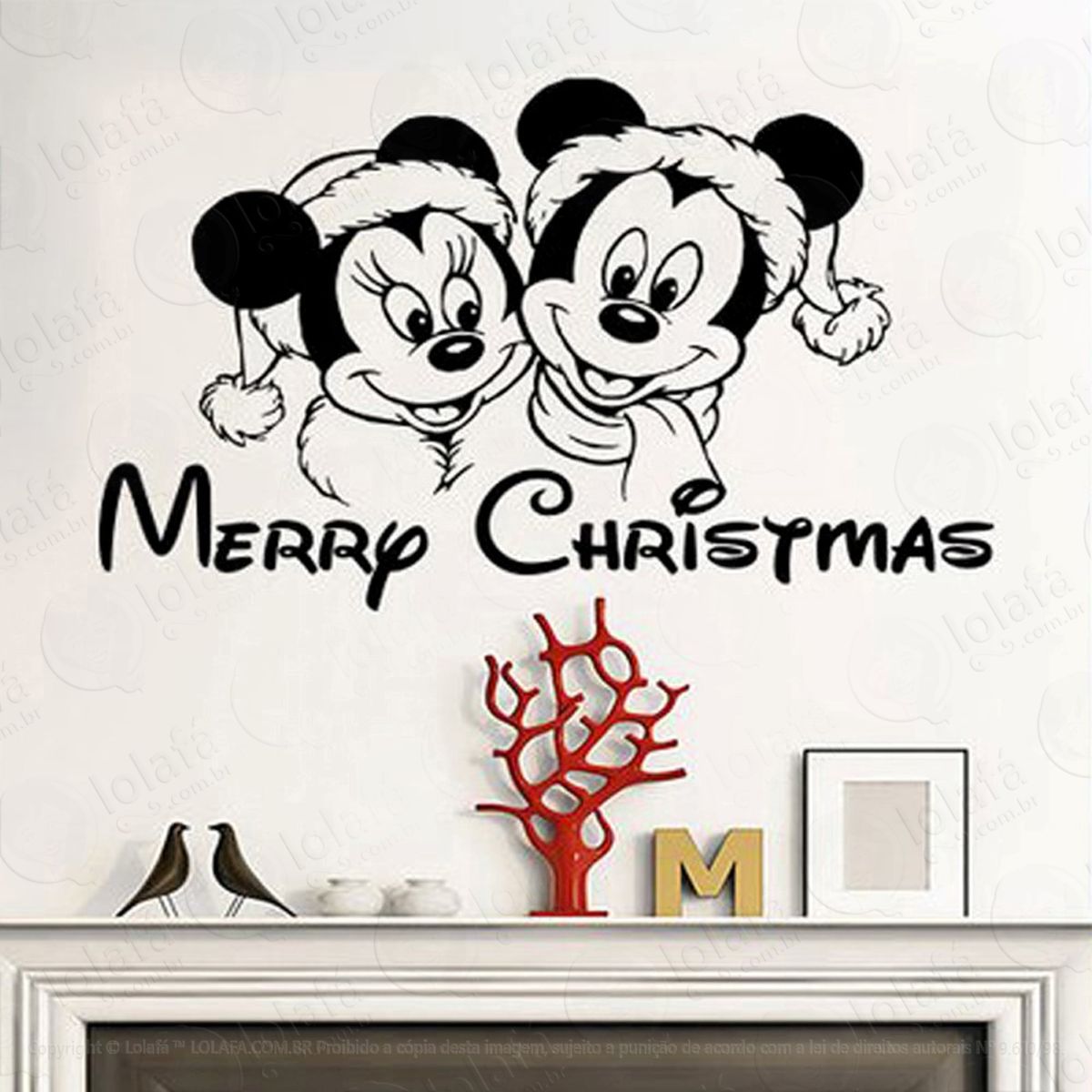 mickey e minie adesivo de natal para vitrine, parede, porta de vidro - decoração natalina mod:157