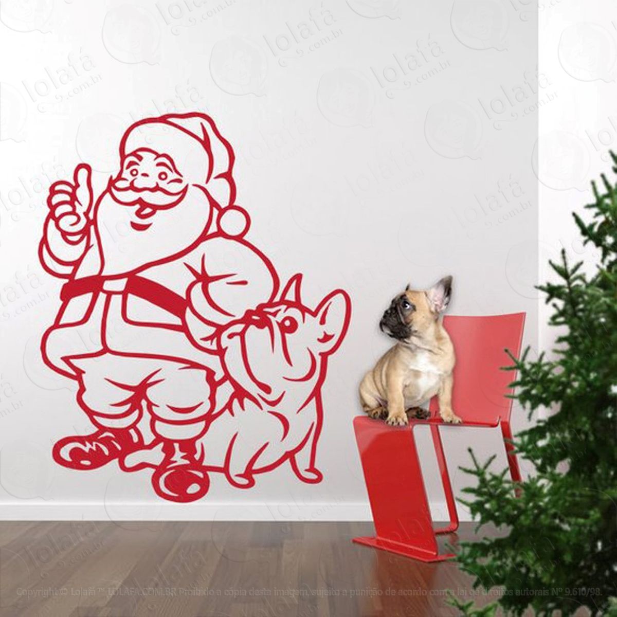 noel com cachorro adesivo de natal para vitrine, parede, porta de vidro - decoração natalina mod:176