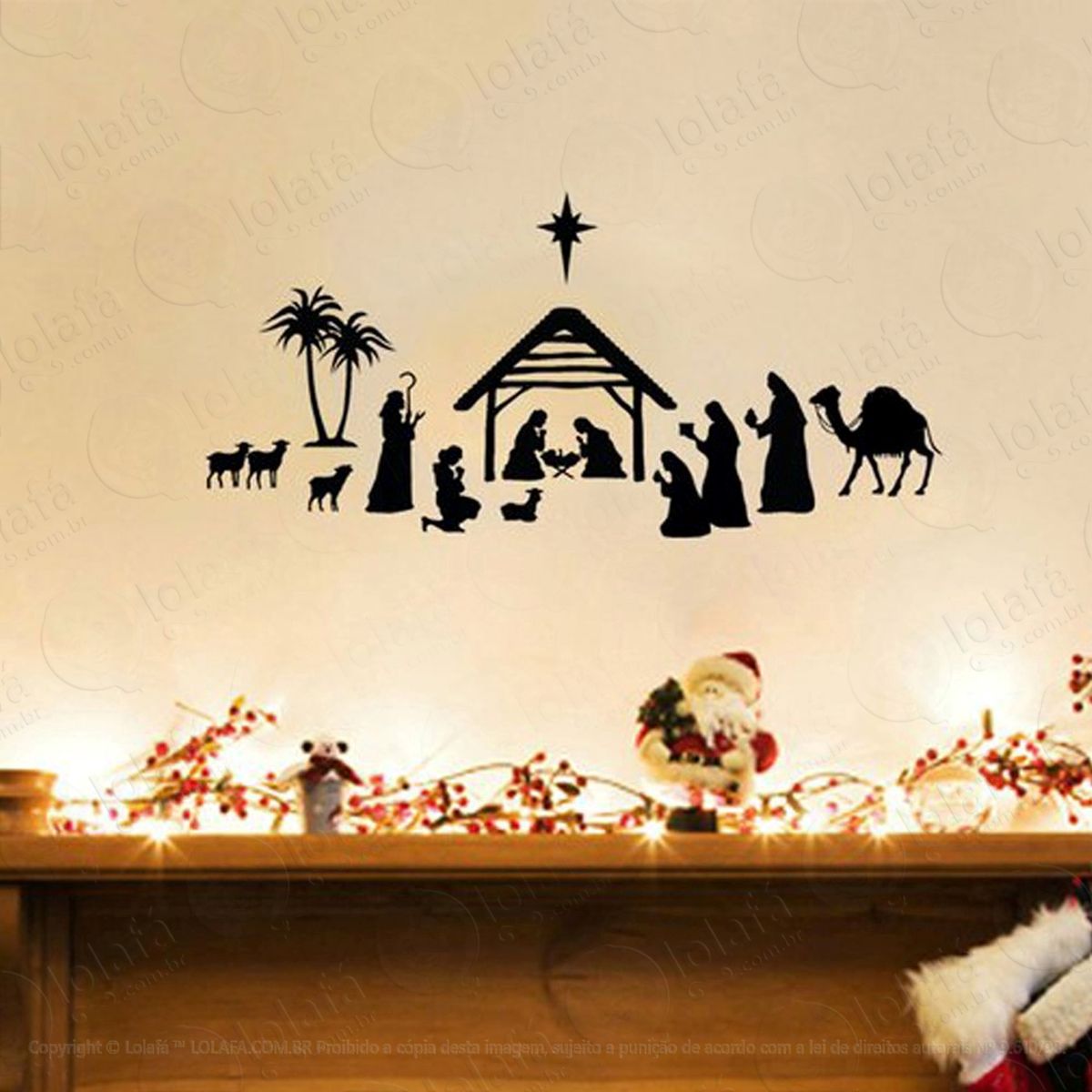 presépio completo adesivo de natal para vitrine, parede, porta de vidro - decoração natalina mod:200