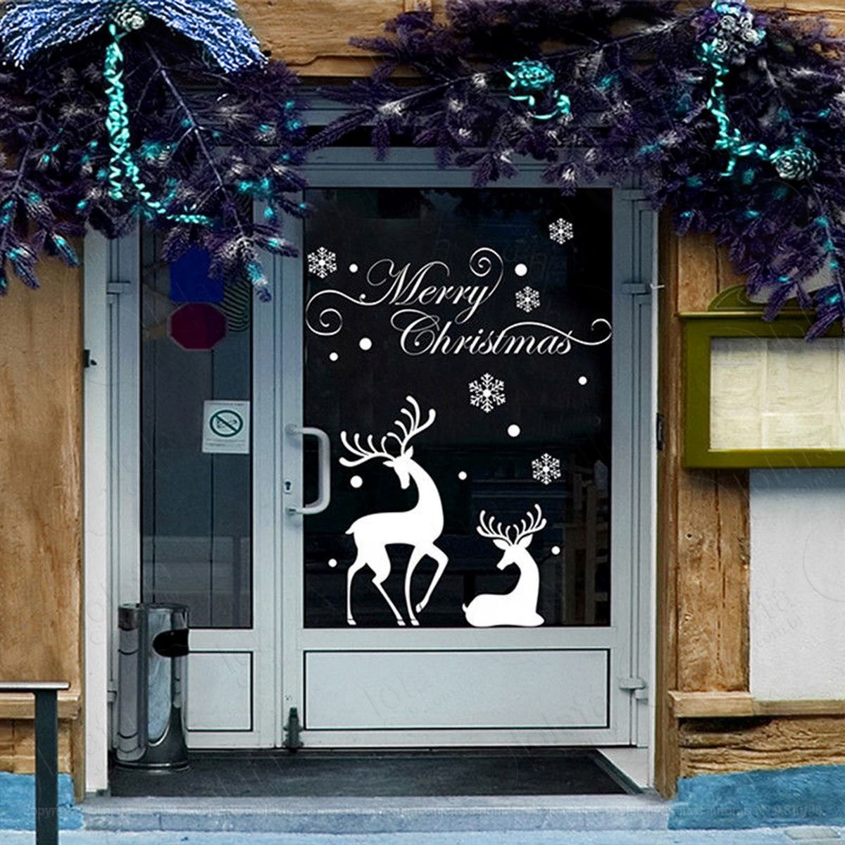 renas duplas adesivo de natal para vitrine, parede, porta de vidro - decoração natalina mod:232