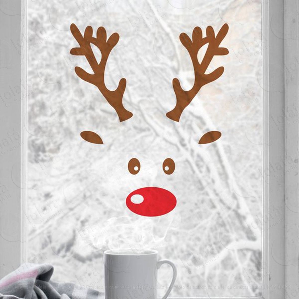 rosto de rudolph adesivo de natal para vitrine, parede, porta de vidro - decoração natalina mod:238