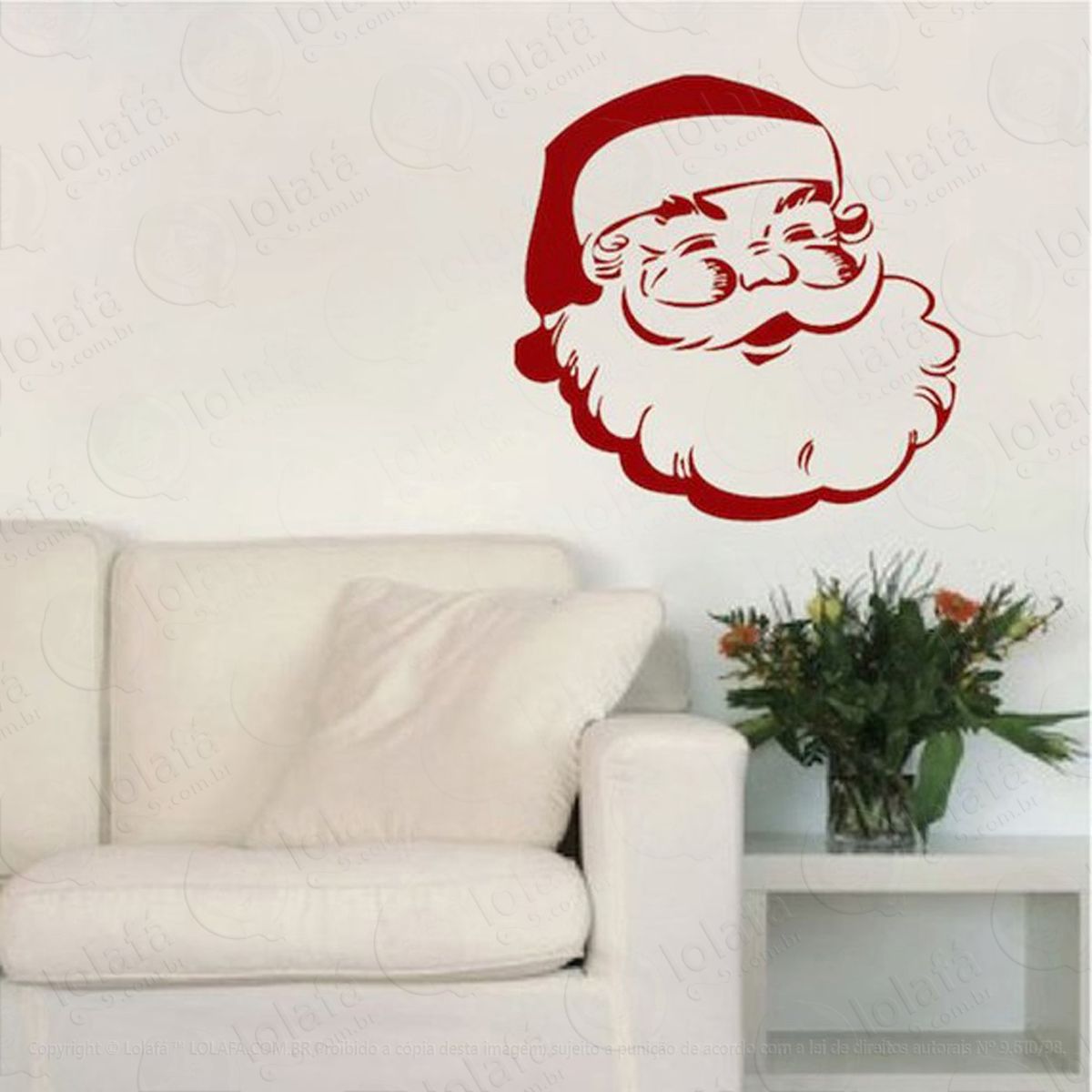 rosto noel adesivo de natal para vitrine, parede, porta de vidro - decoração natalina mod:239