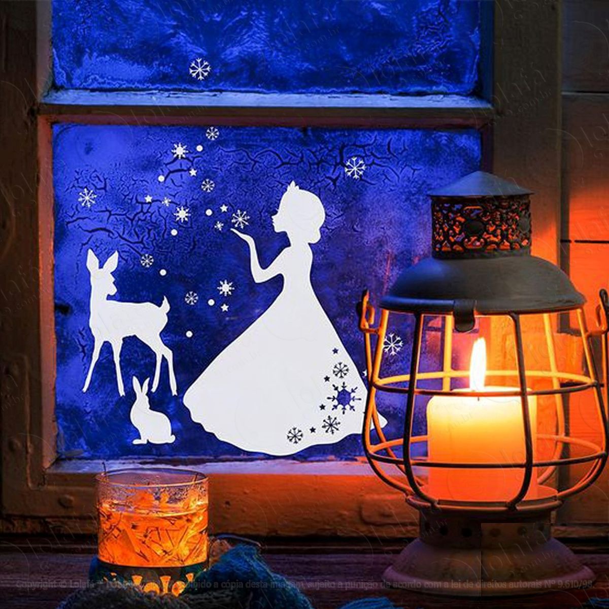alce e princesa adesivo de natal para vitrine, parede, porta de vidro - decoração natalina mod:259