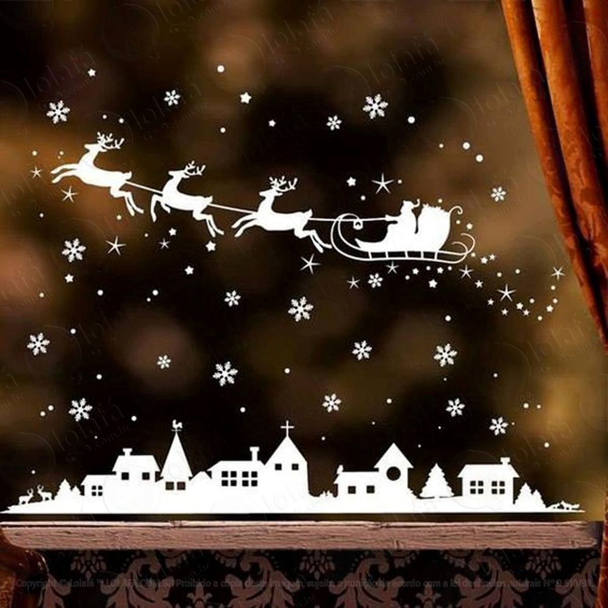 cidade e trenó adesivo de natal para vitrine, parede, porta de vidro - decoração natalina mod:269