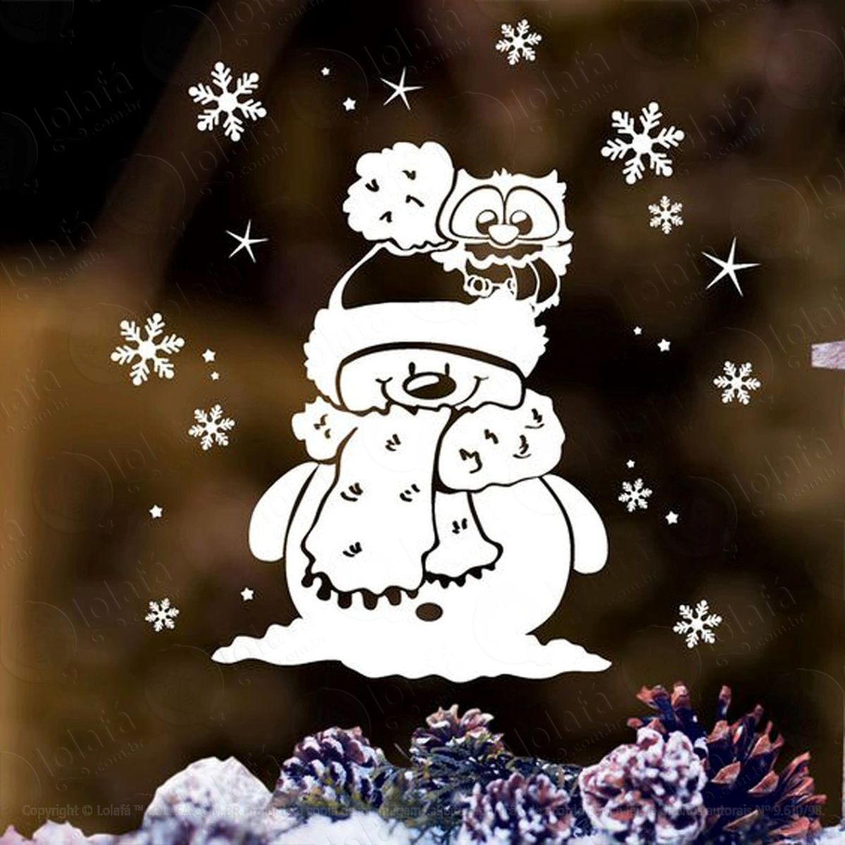 boneco de neve floquinho adesivo de natal para vitrine, parede, porta de vidro - decoração natalina mod:273