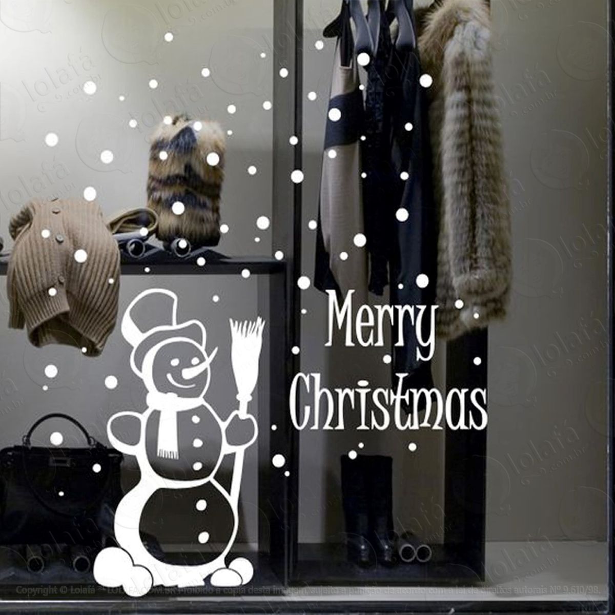 boneco de neve merry christmas adesivo de natal para vitrine, parede, porta de vidro - decoração natalina mod:274