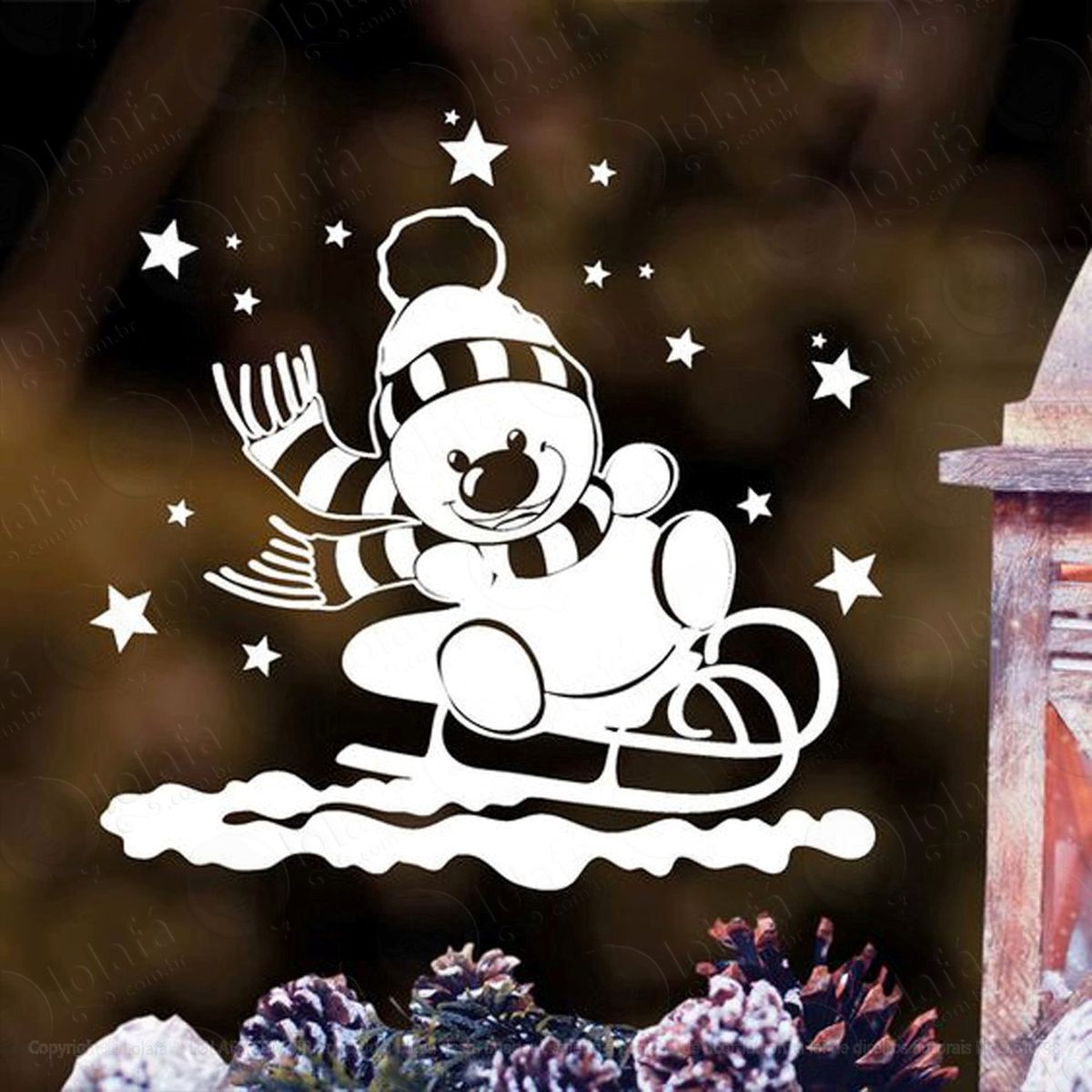 boneco de neve no trenó adesivo de natal para vitrine, parede, porta de vidro - decoração natalina mod:275