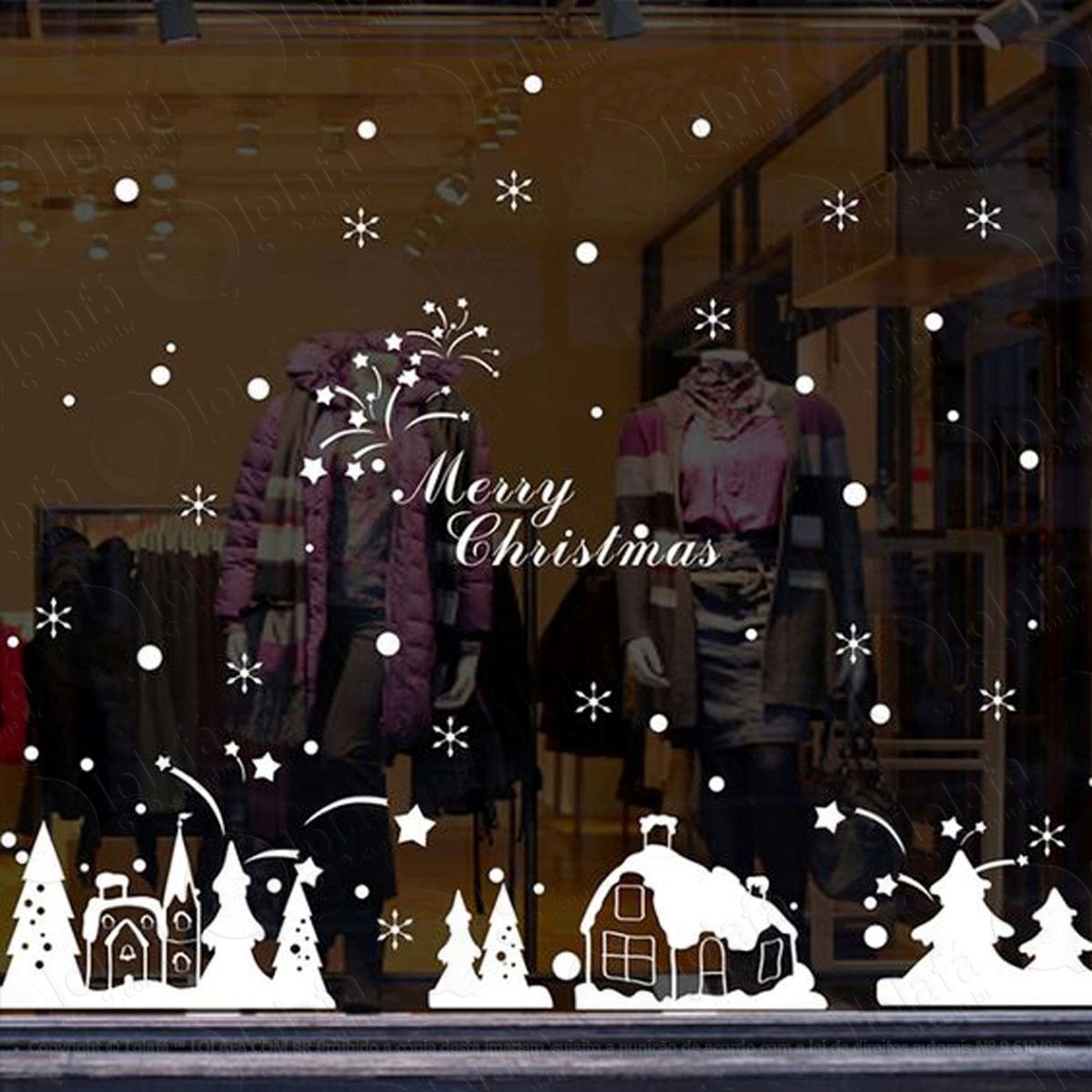 casinhas cidade adesivo de natal para vitrine, parede, porta de vidro - decoração natalina mod:277