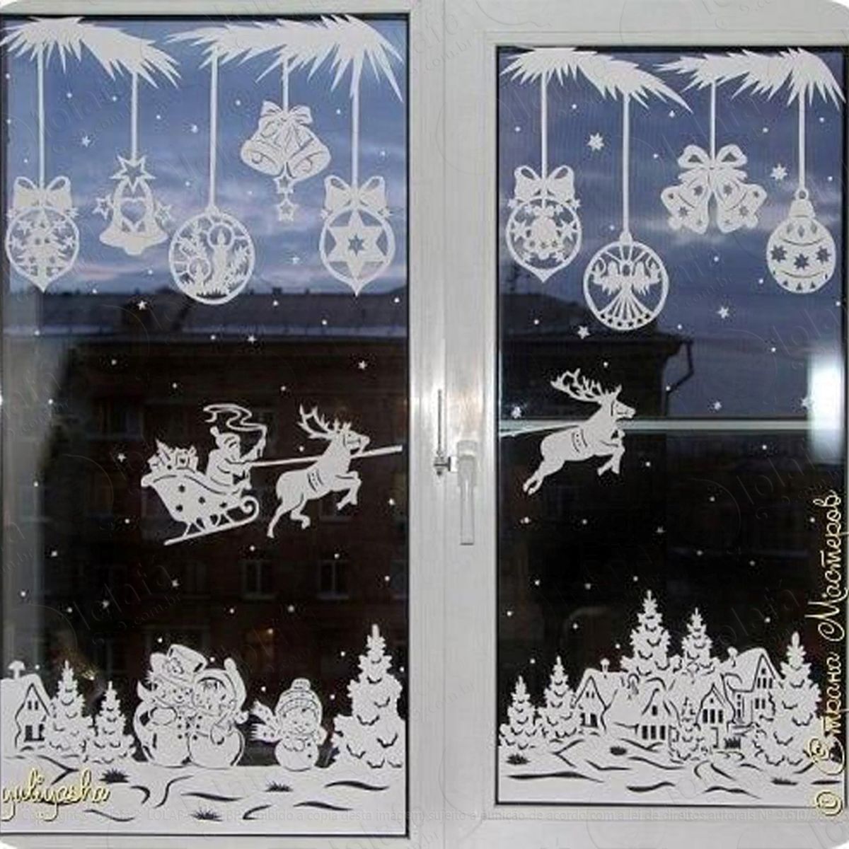 cenário bolas trenó e Árvores adesivo de natal para vitrine, parede, porta de vidro - decoração natalina mod:279