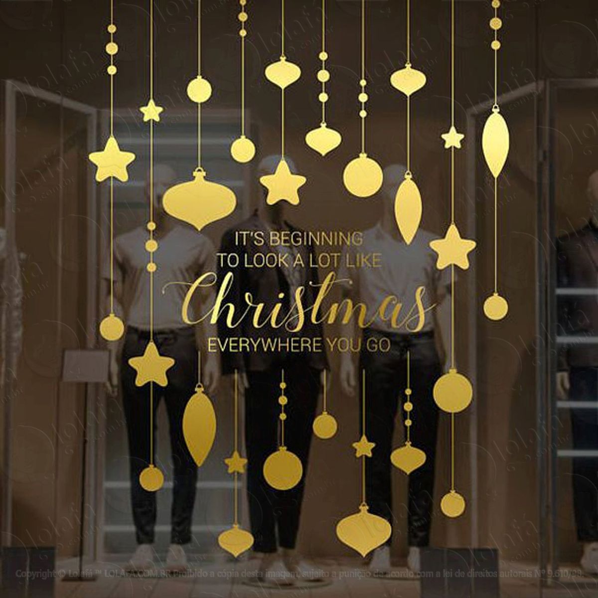 christmas decoração gold adesivo de natal para vitrine, parede, porta de vidro - decoração natalina mod:284