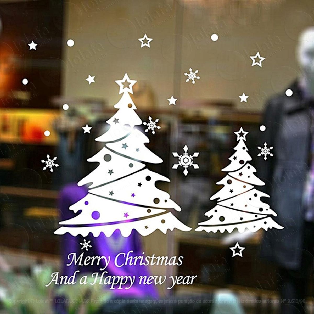 Árvores e neve adesivo de natal para vitrine, parede, porta de vidro - decoração natalina mod:298