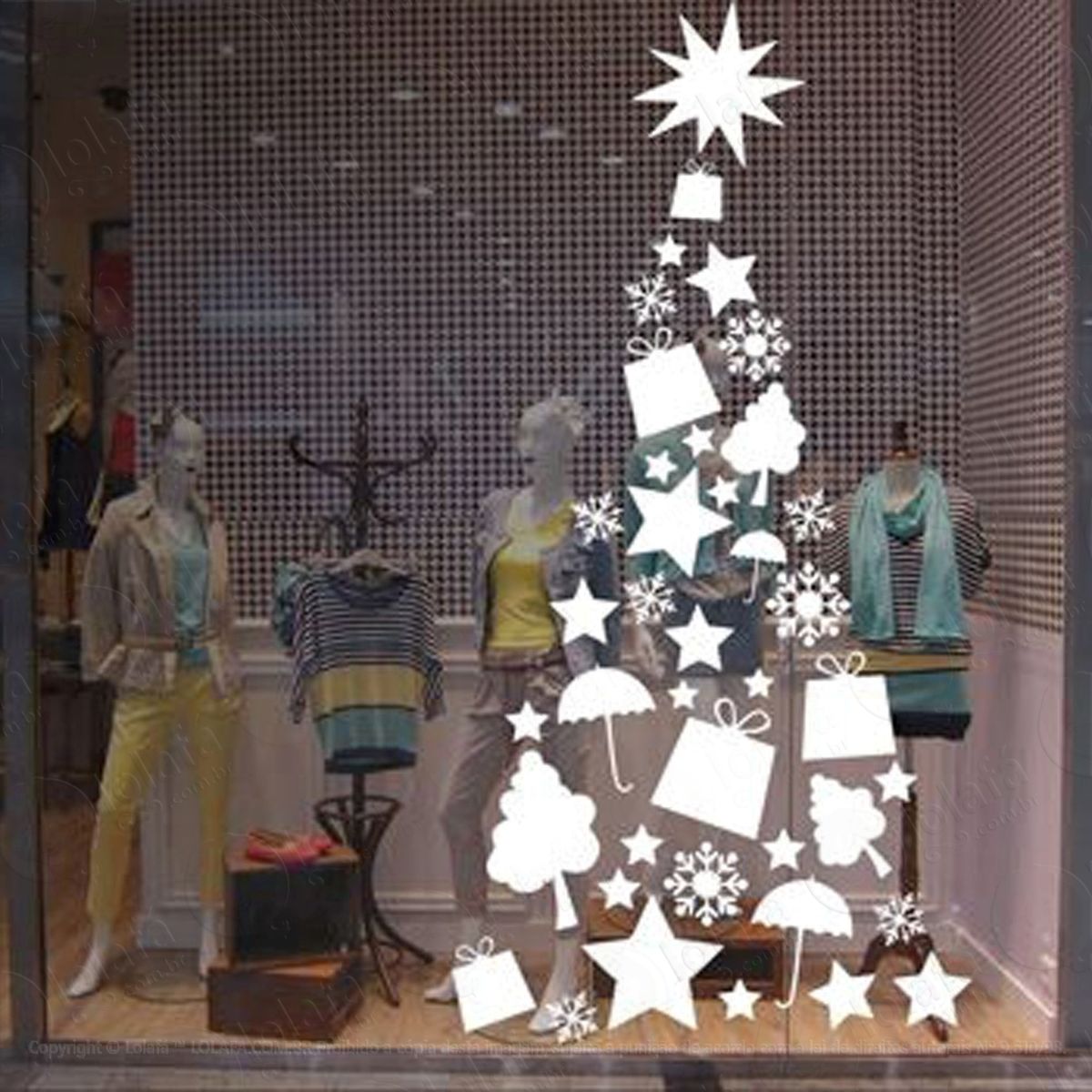 presente sinos Árvore adesivo de natal para vitrine, parede, porta de vidro - decoração natalina mod:300