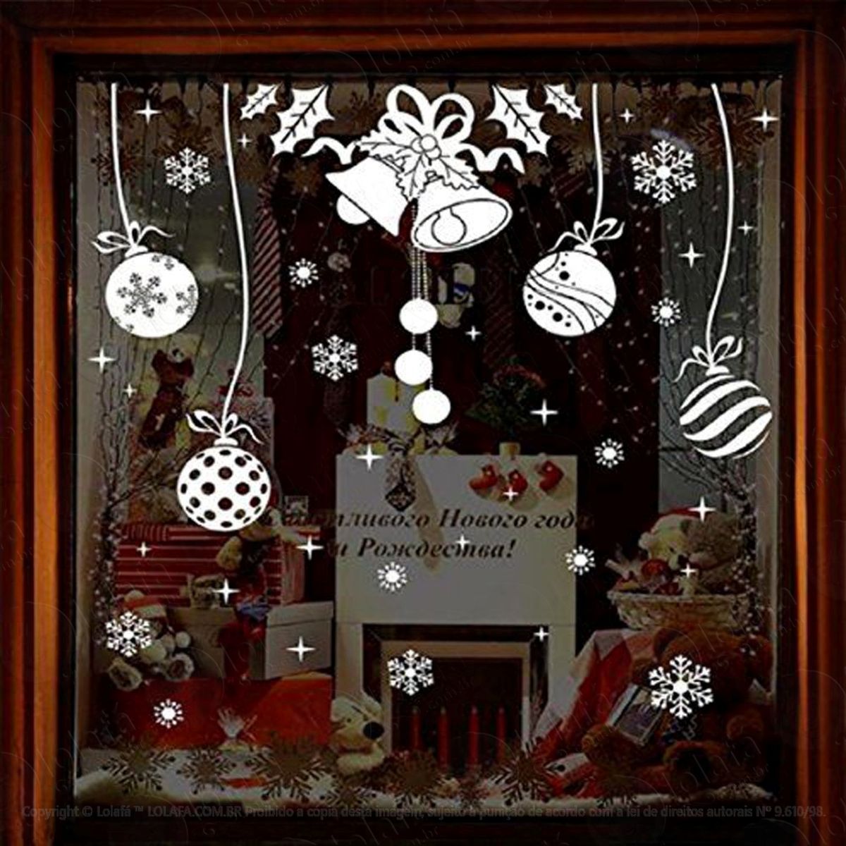 sinos bolas e neve adesivo de natal para vitrine, parede, porta de vidro - decoração natalina mod:306