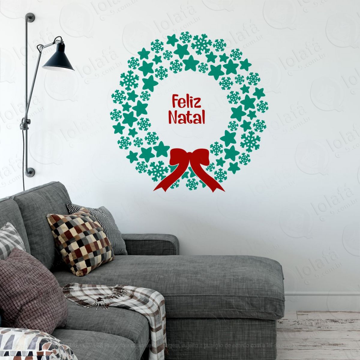 frase guirlanda feliz natal adesivo de natal para vitrine, parede, porta de vidro - decoração natalina mod:346